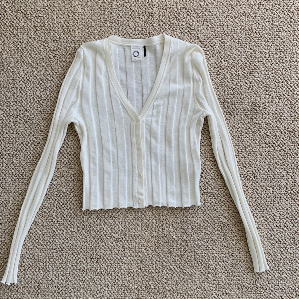 Anthropologie White Ribbed Cropped Sweater, S